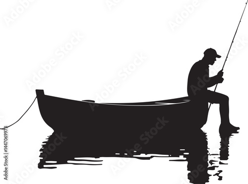 Silhouettes of Men and Dogs Fishing