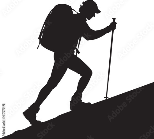 Vector Hiker Set – Adventurous Hiker Leaning Forward on Steep Slope