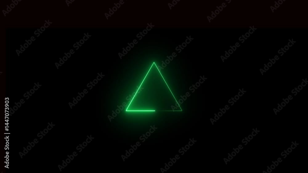 abstract Glowing neon green triangle animation with fill on black background