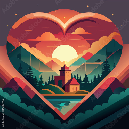 Original heart, in a composition of a night city, a manifestation of love, care, for Valentine's Day