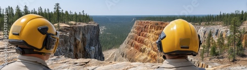 Environmental engineers inspecting mine site for ecological damage, assessing potential impact - transport sustainability cleanup