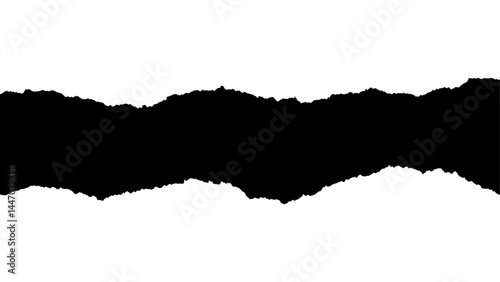 a white piece of paper on a black isolated background. Ripped rectangular grunge frame silhouette. Textured vector element. 
