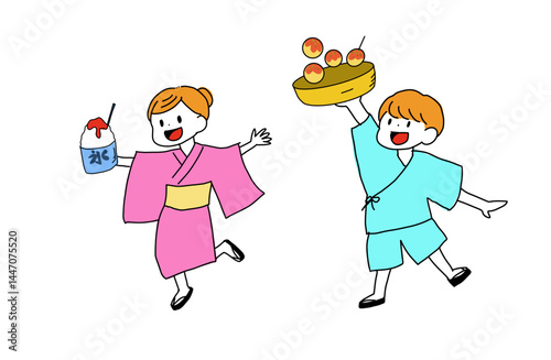 浴衣を着た子供達