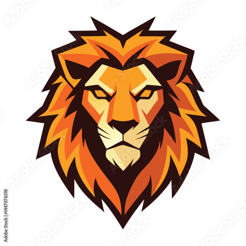 Orange lion head featuring stylized mane, and intense gaze stands out against transparent backdrop