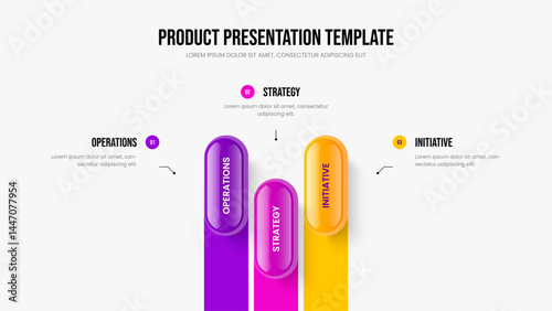 Visual Performance Three Element Infographic Frame Layout. Company Introduction 3 Step Diagram Slide Template. Service Solution Presentation Design Vector Illustration.