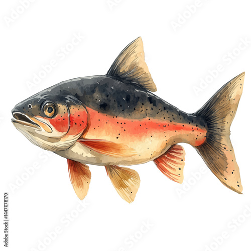 illustration of Prehistoric Fish Swimming In A Shallow Sea, watercolor vector, isolated on a white background.