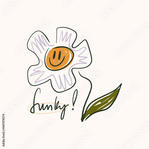 Hippie bohemian flower smile face groovy postmodern funky font 1960s boho psychedelic style. Perfect for posters, t shirts, collages, clothing, music albums and more. Vector clipart illustrations