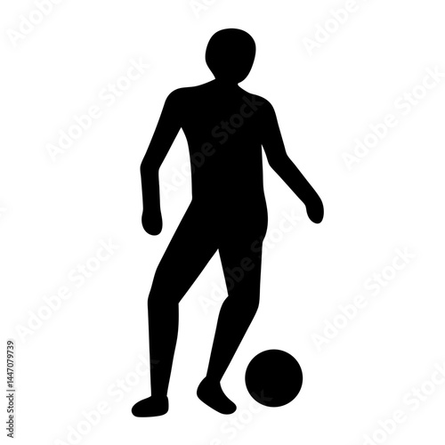 Silhouette of a soccer player dribbling a ball on a white background