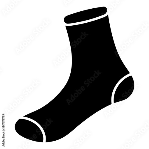 Simple black sock image on white background illustrating daily apparel item