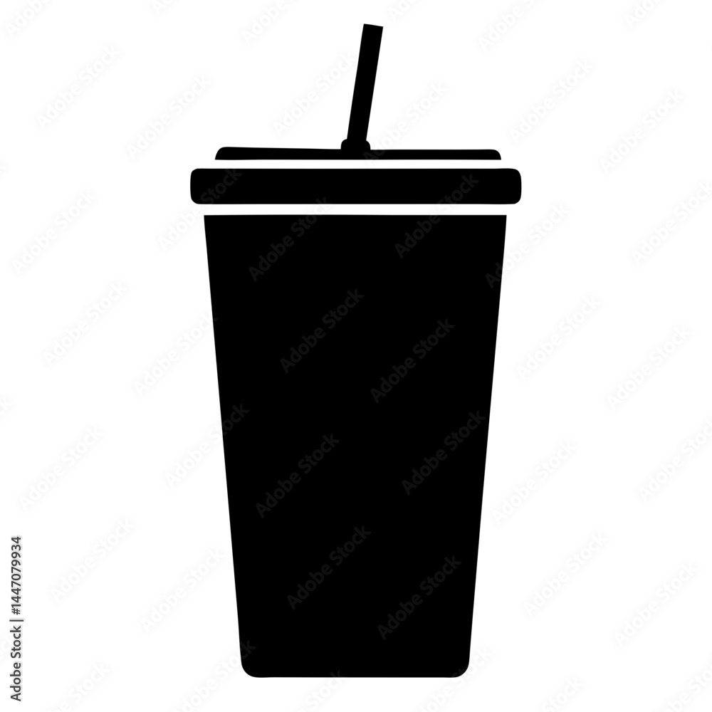 Black silhouette of a drink cup with a straw on white backdrop Black silhouette of a drink cup with a straw on white backdrop