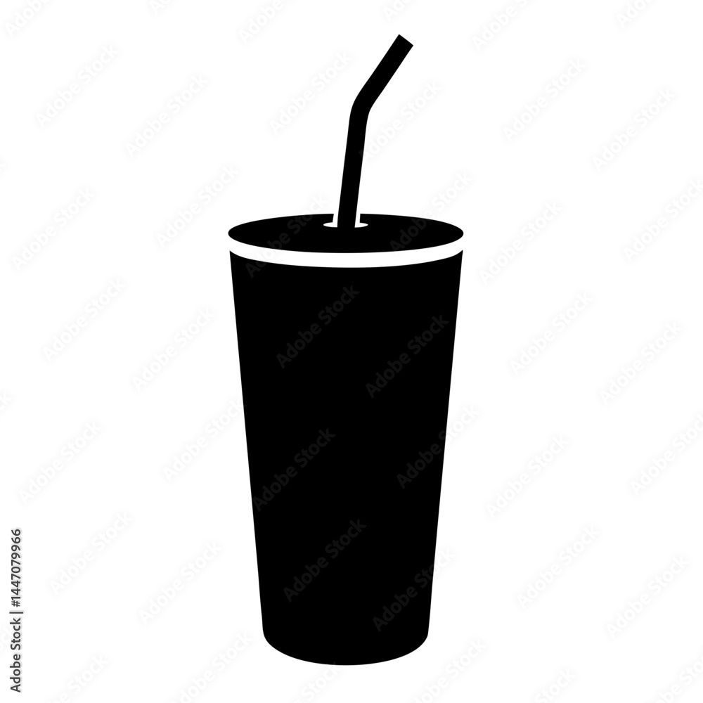 Black Silhouette Illustration of a Cup with Straw, Perfect for Refreshments