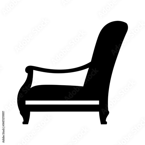 Silhouette of antique armchair with tall backrest and elegant armrests