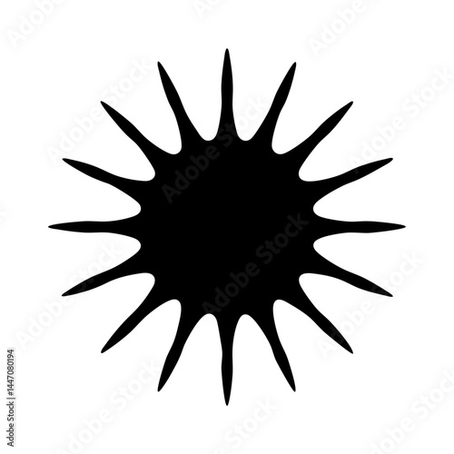 Black starburst shape on a white background with a spiky effect