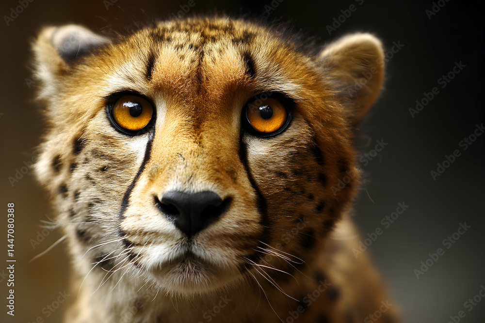 Alert cheetah's face; yellow eyes, black spots. Focus, intense gaze, blurred background. Striking and detailed Alert cheetah's face; yellow eyes, black spots. Focus, intense gaze, blurred background. Striking and detailed