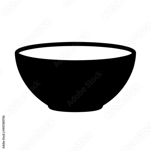 A minimalist illustration of a black ceramic bowl on a white background