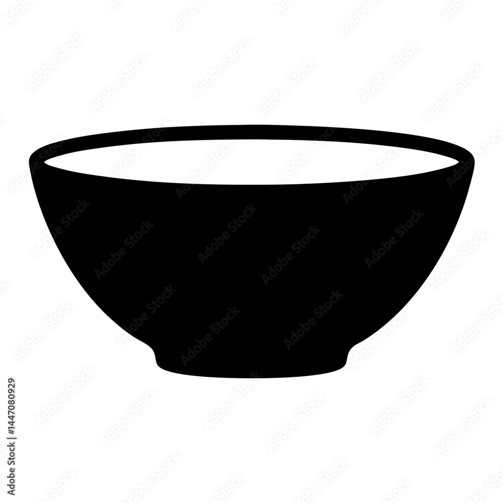 Isolated simple illustration of a round bowl shape in solid black color Isolated simple illustration of a round bowl shape in solid black color