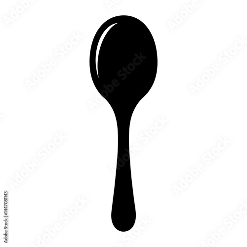 Single black spoon on a white background kitchen flatware utensil element
