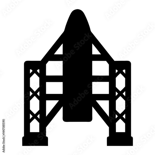 Futuristic spacecraft launch platform silhouette with intricate support structure design