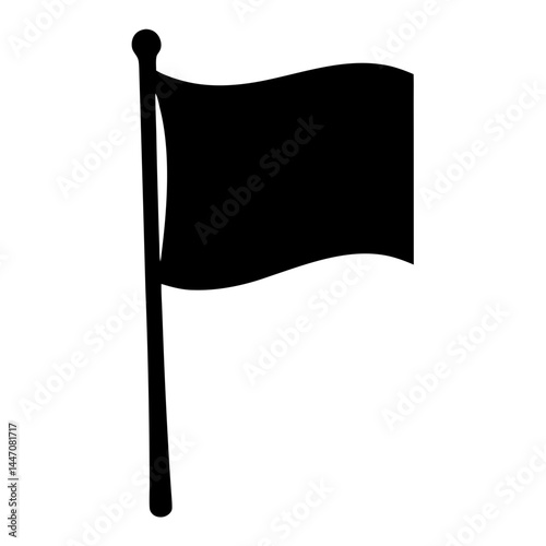 Simple black flag waving on a pole icon illustration, isolated on white