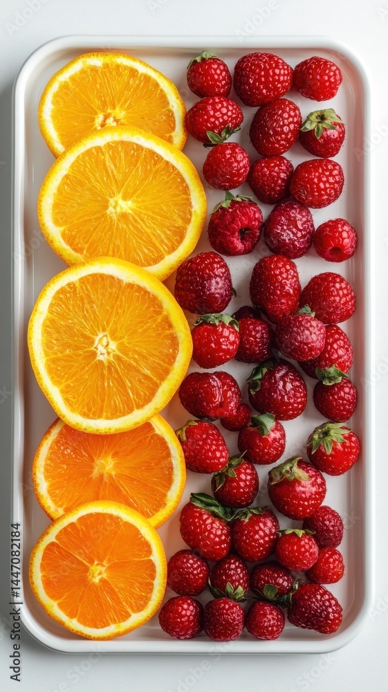 Isolated white background featuring a berry orange dew tray. Isolated white background featuring a berry orange dew tray.