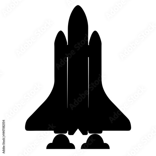 Black silhouette illustration of space shuttle launch vehicle for space exploration