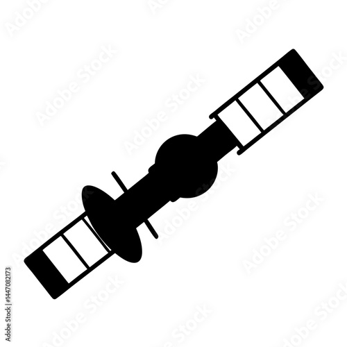 Silhouette of a satellite with solar panels and a central body