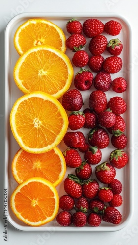 Isolated white background featuring a berry orange dew tray.