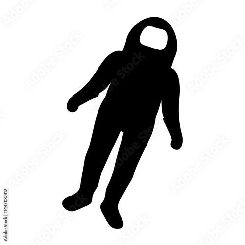 Silhouette of an astronaut floating or falling in space, isolated on white