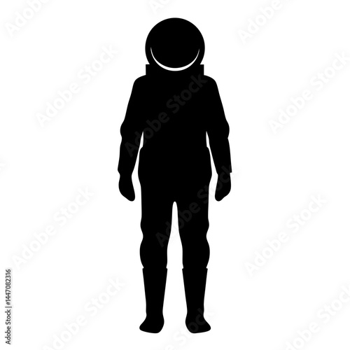 A black silhouette of an astronaut standing, ready for space exploration