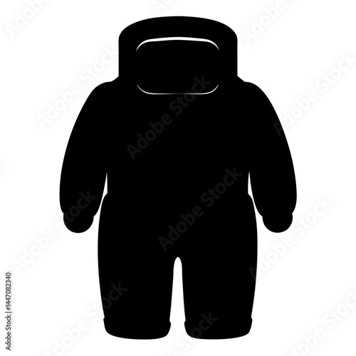 Black silhouette of a protective jumpsuit with a hooded visor design