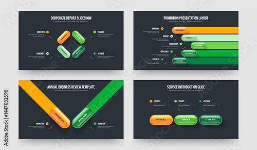 Corporate Performance 4 5 2 3 Option Infographic Slideshow Template Bundle. Creative Campaign Four Five Two Three Element Diagram Frame Layout Vector Illustration Collection.