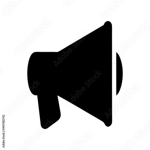 Black silhouette of a megaphone symbolizing communication and announcements on white background