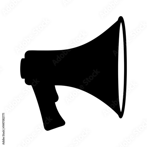 Black silhouette illustration of a megaphone or bullhorn for announcements and speech