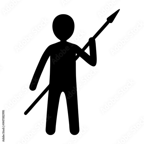 Silhouette of figure holding a spear weapon and a staff illustration