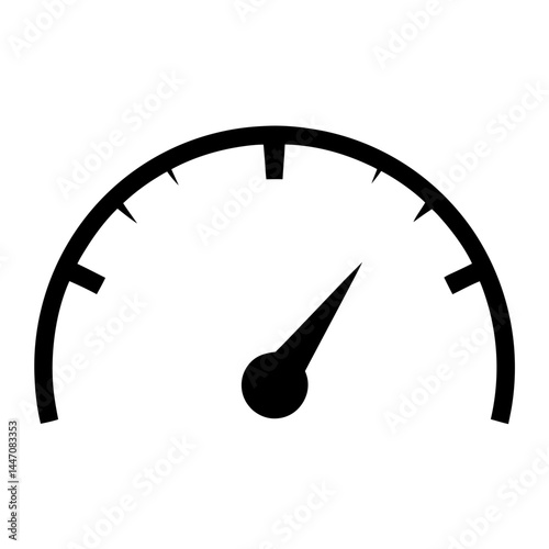 Simple speedometer icon with needle pointing towards a low value on dial