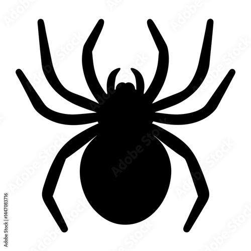 A simple black spider silhouette with eight legs against a white background