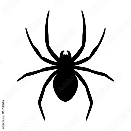 Black silhouette illustration of a spider with eight legs on white background