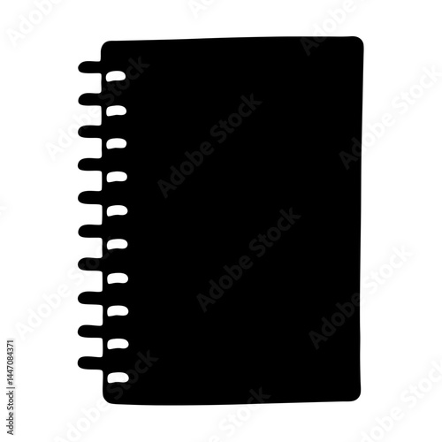 Black and white digital drawing of a spiral bound notebook, simple design