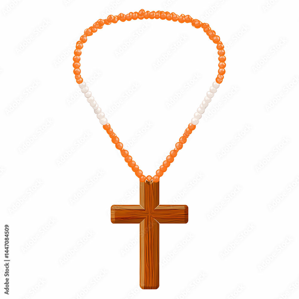 A wooden cross with a white and orange string A wooden cross with a white and orange string