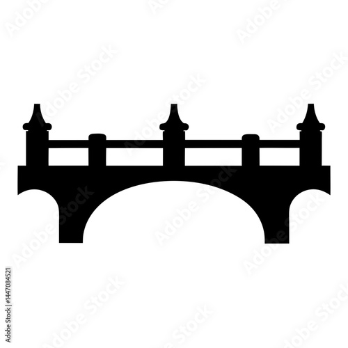 Detailed black silhouette of a stone bridge with turrets and arches
