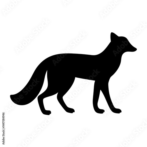 A stark black silhouette of a fox against a bright white background