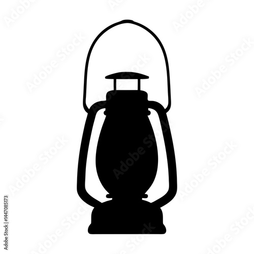 Silhouette of a vintage kerosene lantern with a handle on white background