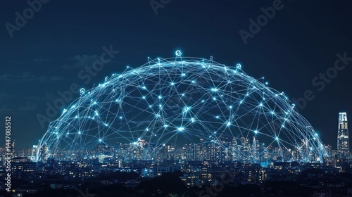 Global network encompassing a city at night