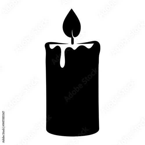 Minimalist black silhouette of a single lit candle, perfect for vector graphics