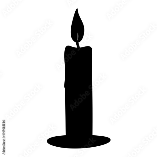 Silhouette of a burning candle on a candlestick providing light source