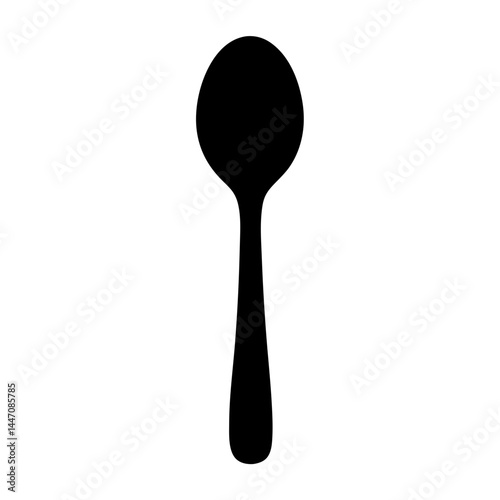 Simple black spoon silhouette on a white background illustrating dining ware