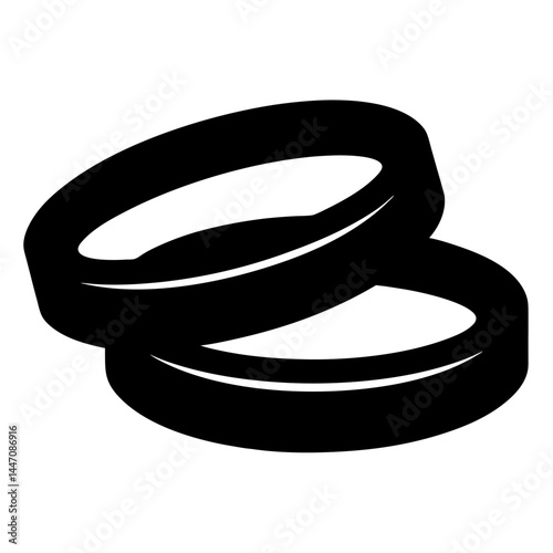 A minimal silhouette image of two rings stacked slightly offset from each other