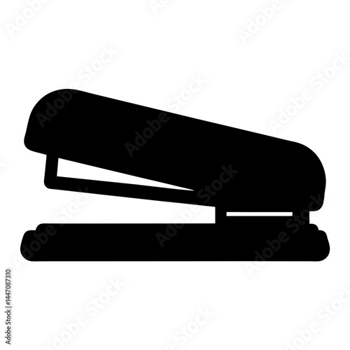 Silhouette of a black metal stapler for paper fastening on white background