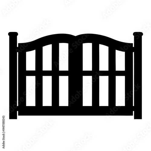 Black silhouette of a wooden gate with curved top and rounded posts