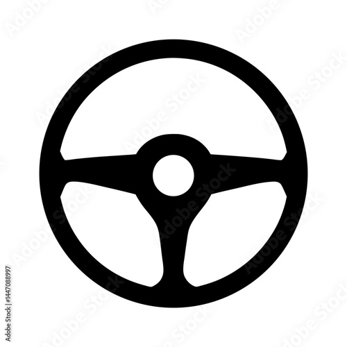 Sleek minimalist steering wheel illustration in solid black, bold and modern